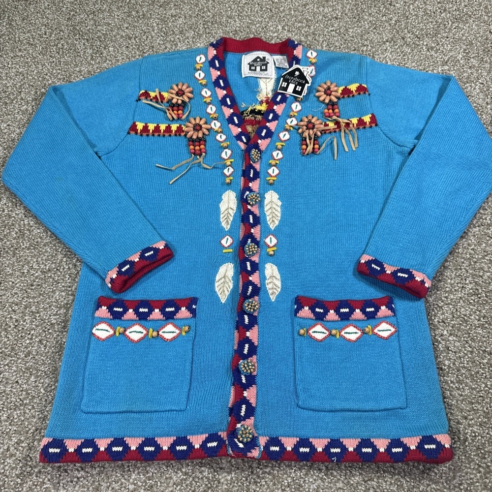 Storybook Knits Sweater Indian Maiden Southwestern Aztec Hand Sewn Cardigan Sz S